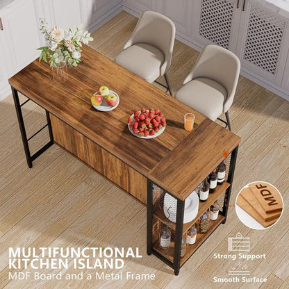 Farmhouse Kitchen Island with Seating and Shelves