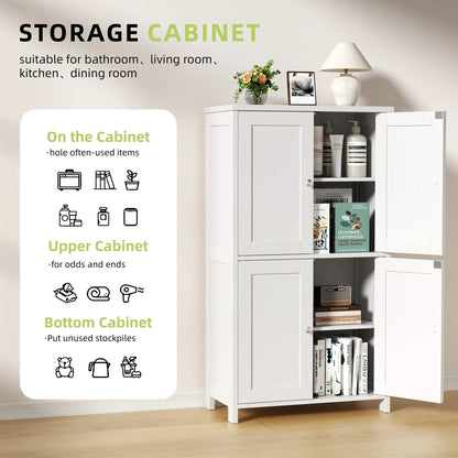 43" Wooden Pantry Adjustable Shelf with 4 Doors