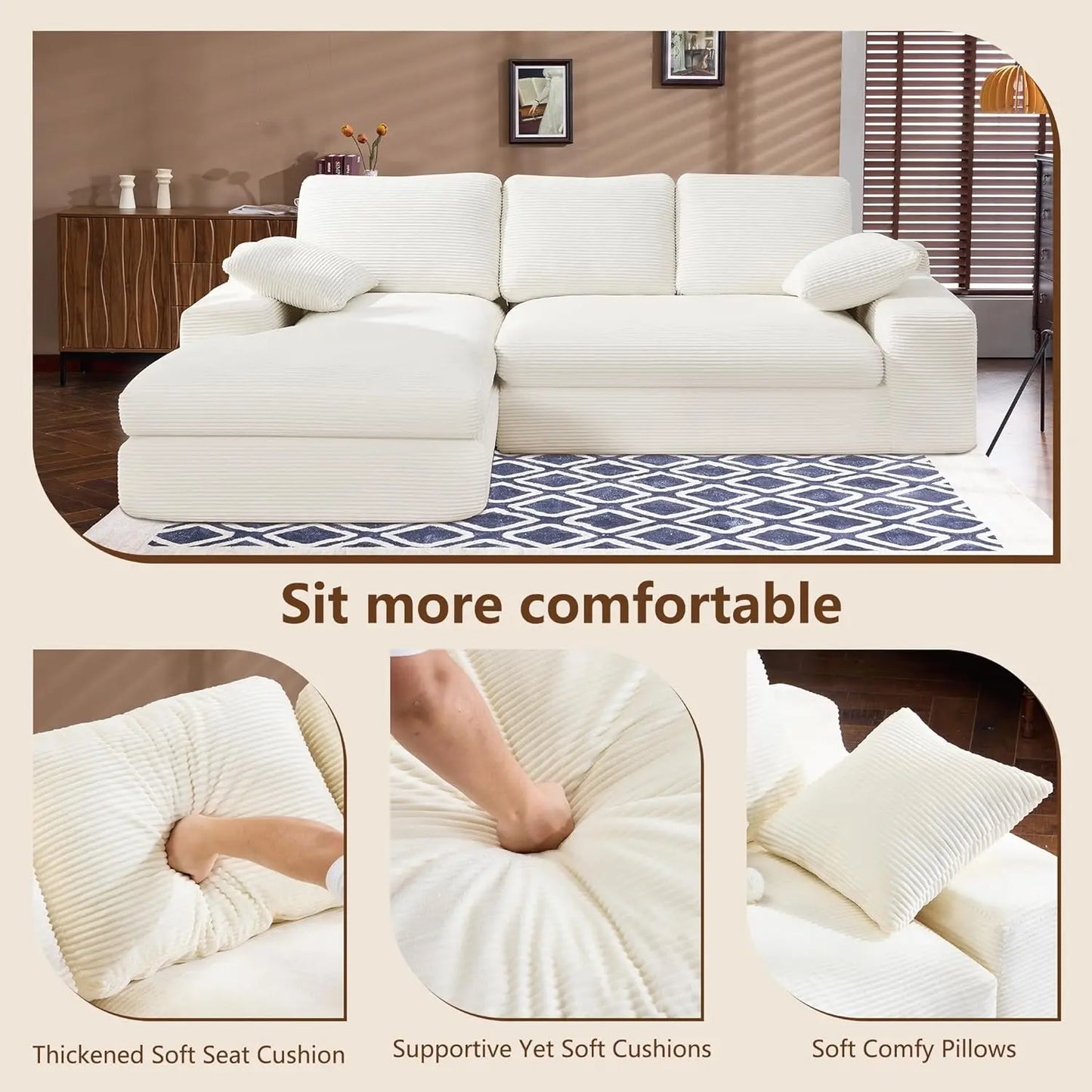 Modular Sectional Corduroy Couch with Chaise