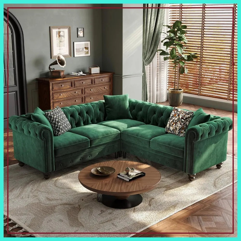 L Shaped Velvet Sectional  Small Corner Sofa