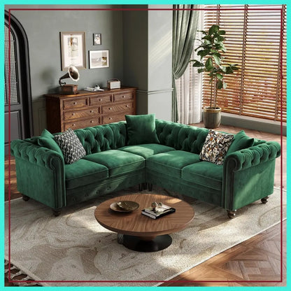 L Shaped Velvet Sectional  Small Corner Sofa