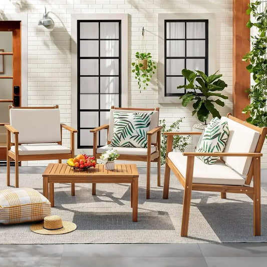 4 Piece Outdoor Acacia Wood Sofa Set