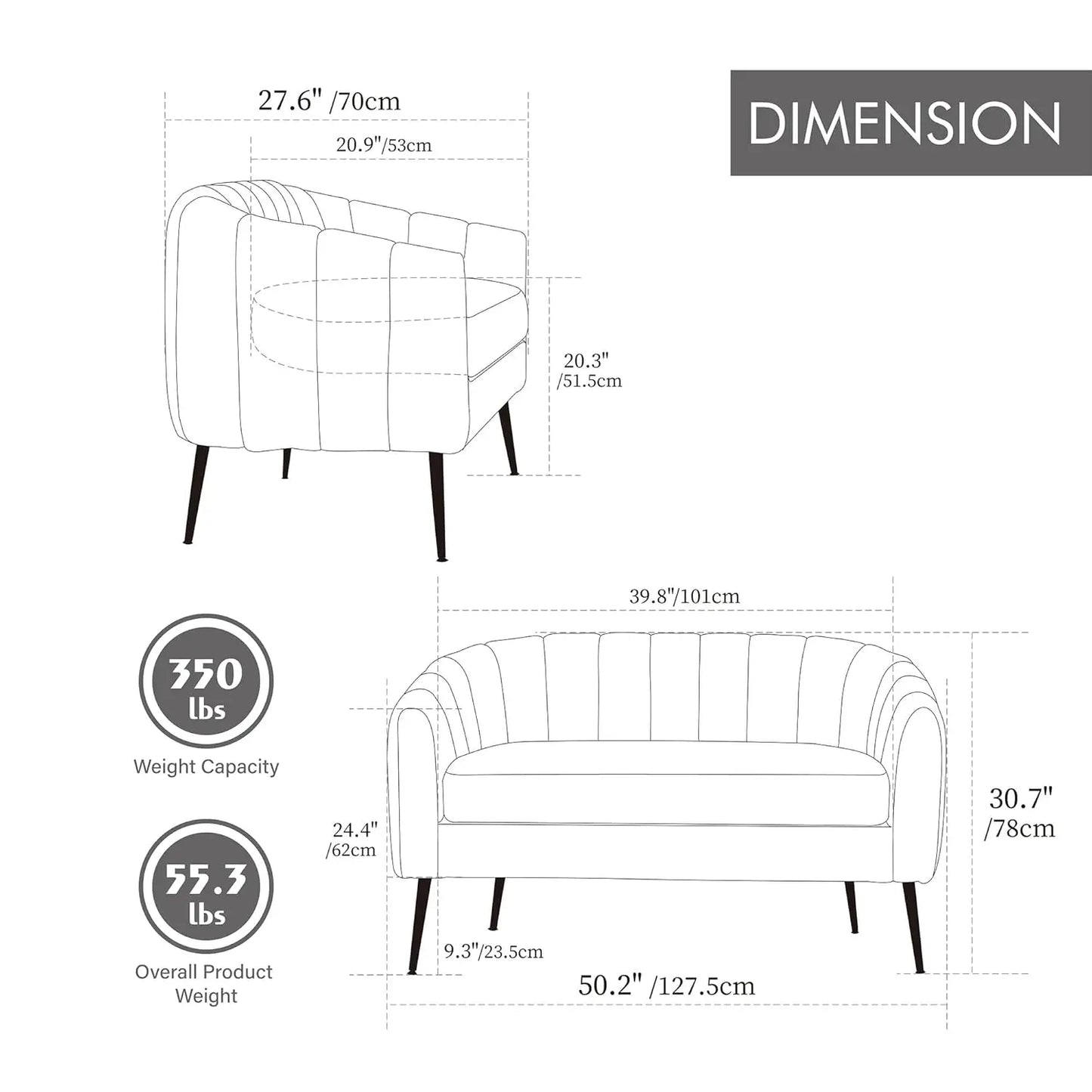 Modern Chenille Small Loveseat Metal Legs