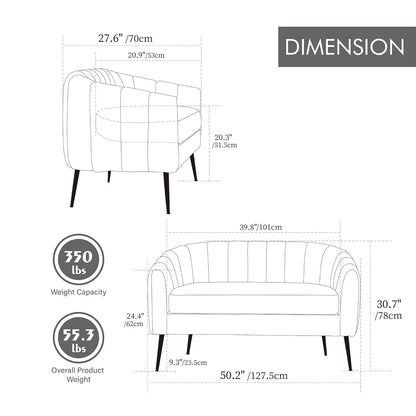 Modern Chenille Small Loveseat Metal Legs