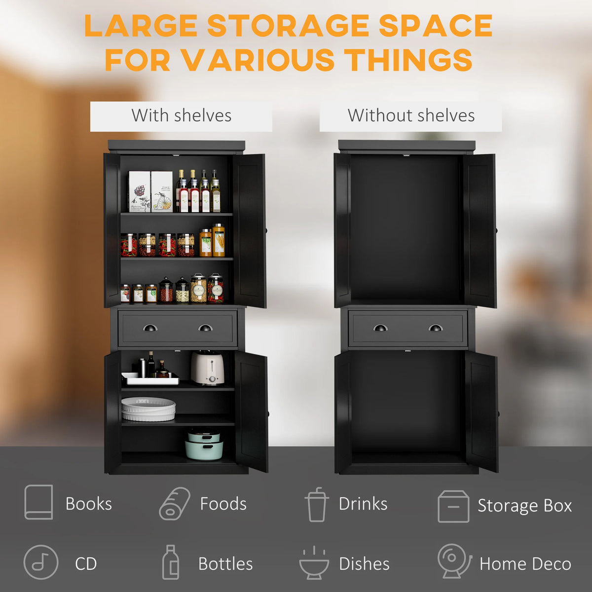 72.5" Kitchen Pantry with 4 Doors