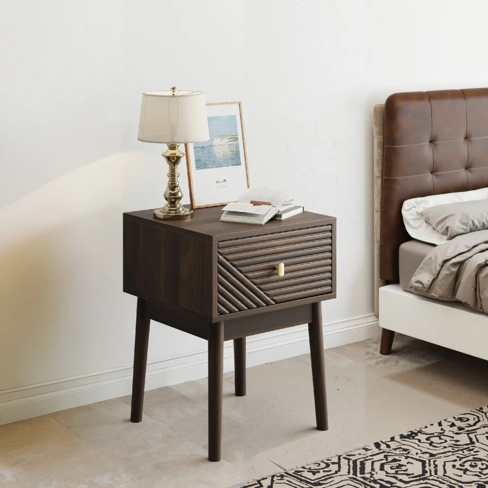 Modern style walnut  bedside table with handle