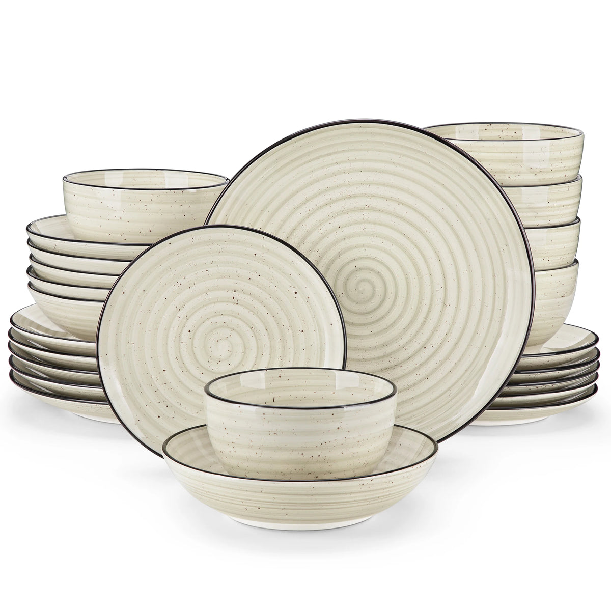 24/48 Piece Beige Ceramic Dinnerware Set