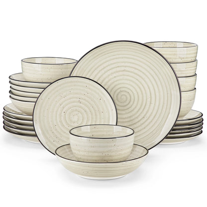 24/48 Piece Beige Ceramic Dinnerware Set