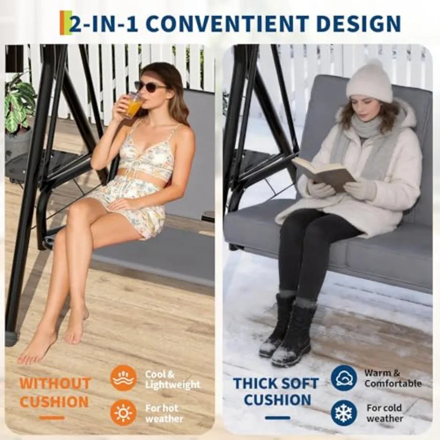 2 Seat Outdoor Porch Swing Removable Cushions