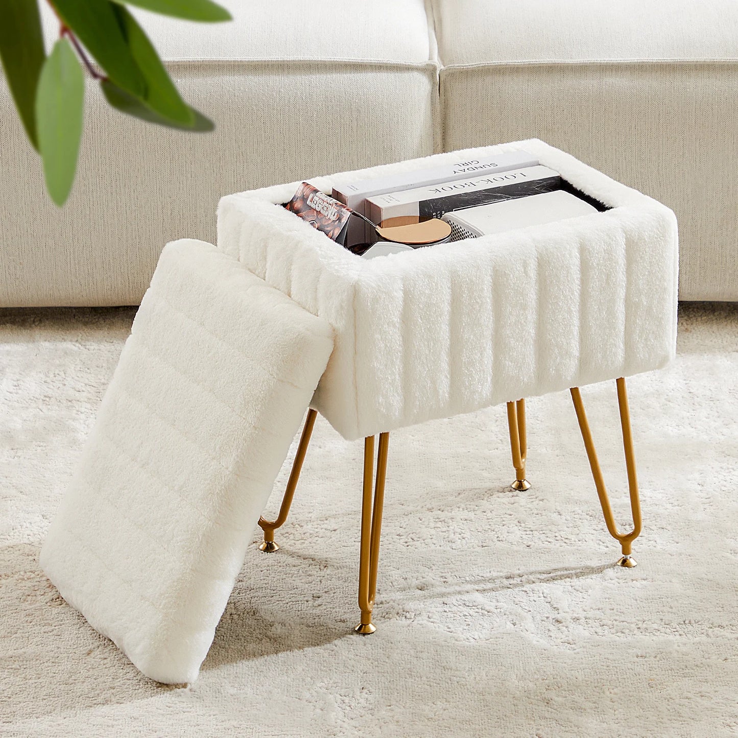 Faux Fur Hidden Storage Stool or Ottoman
