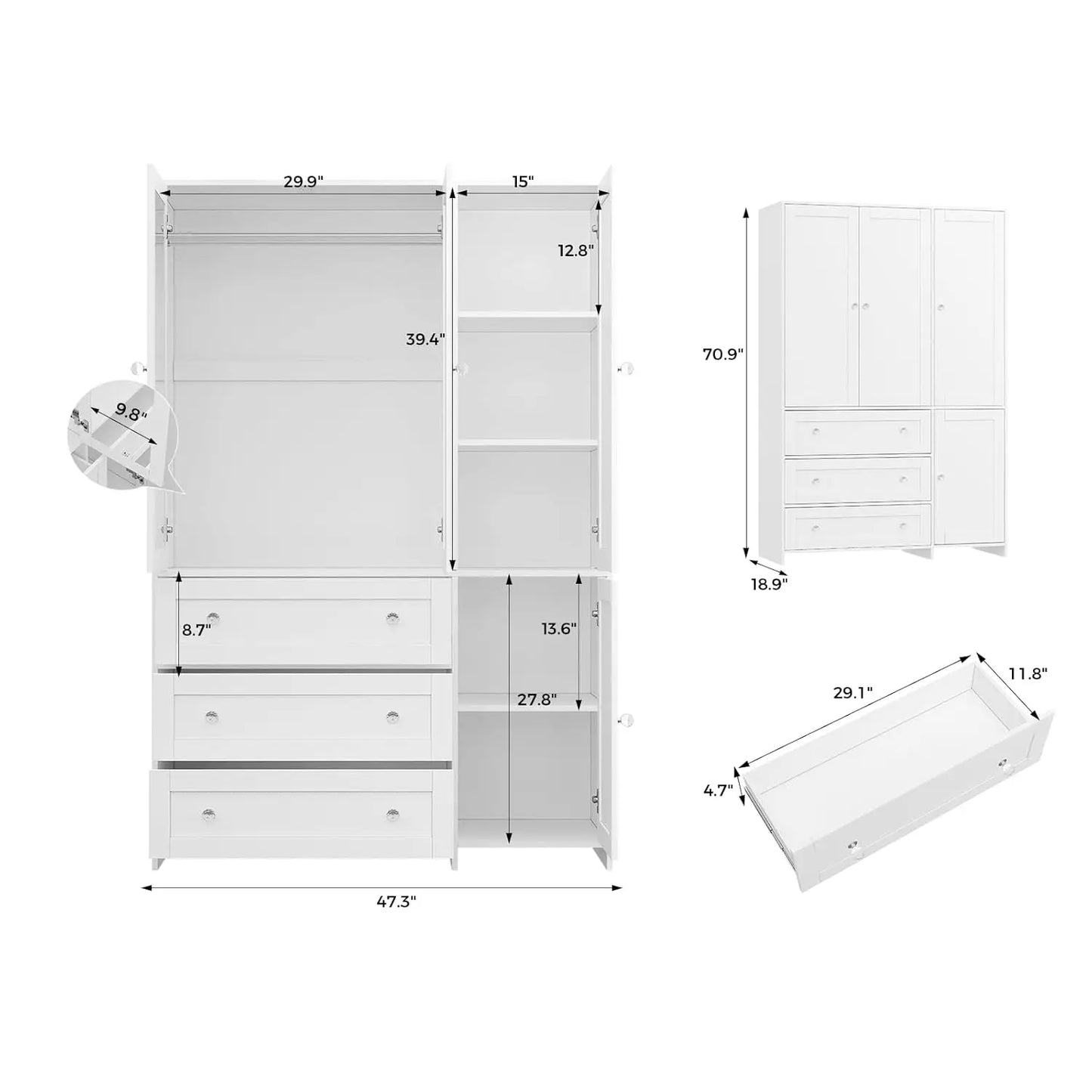 71" Wooden Armoire with Drawers
