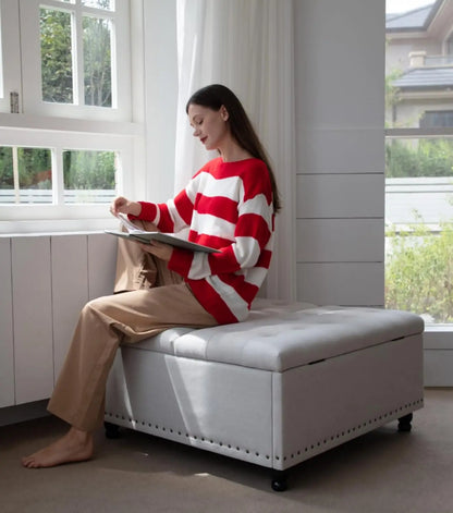 Tufted Large Square Storage Ottoman Bench