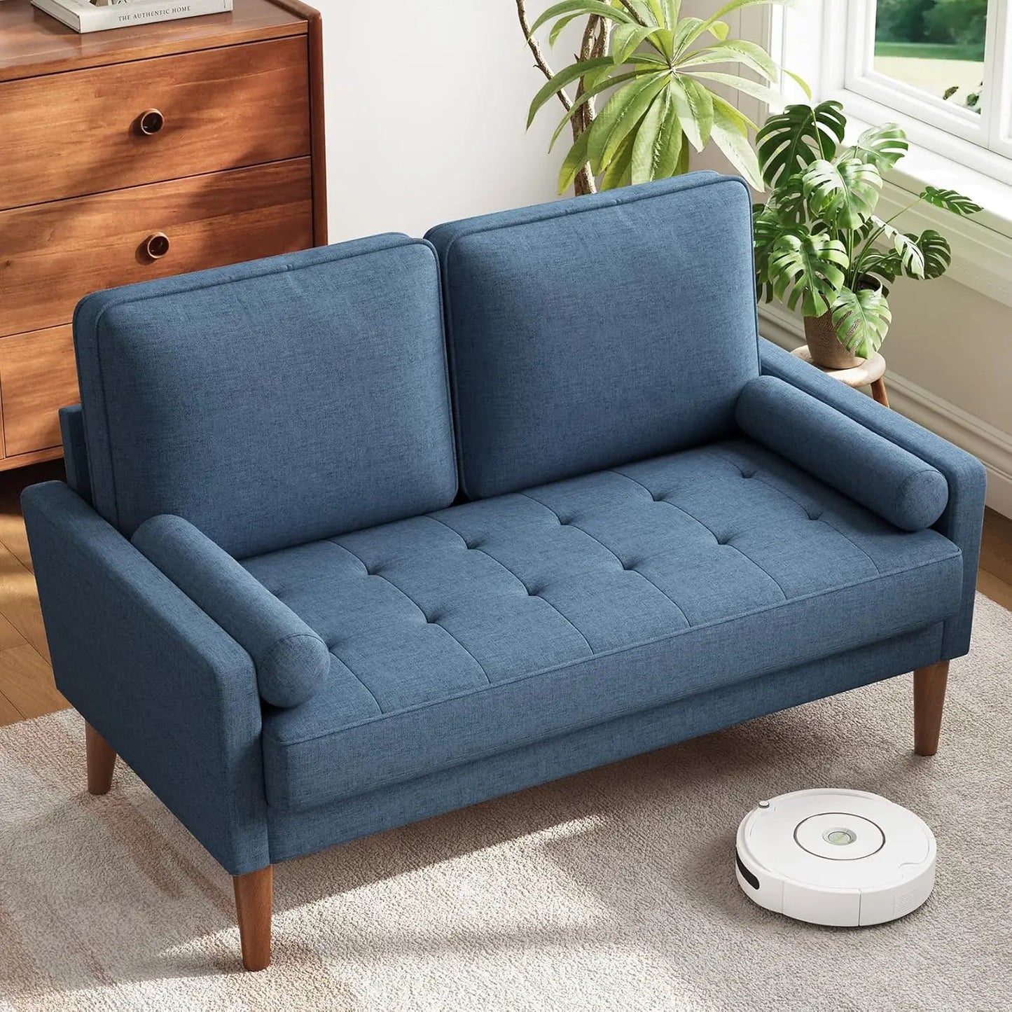 Solid Wood Legs Mid Century Modern Loveseat