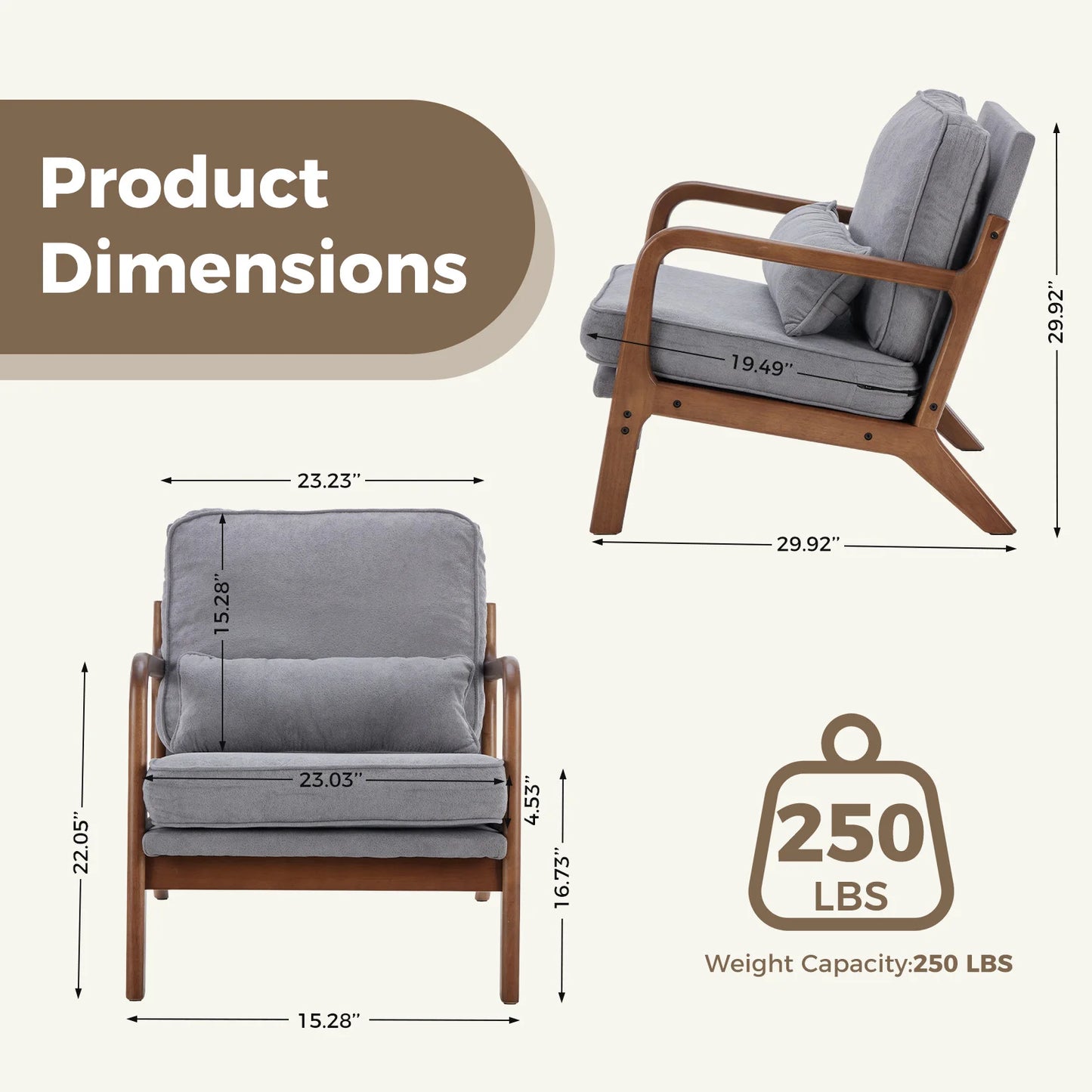 Mid Century Modern Solid Wooden Frame Chair