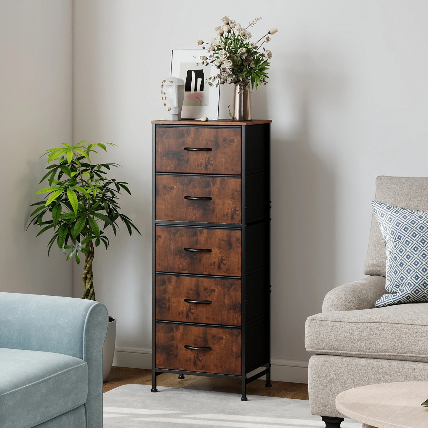 Dresser For Bedroom With 5 Fabric Drawers