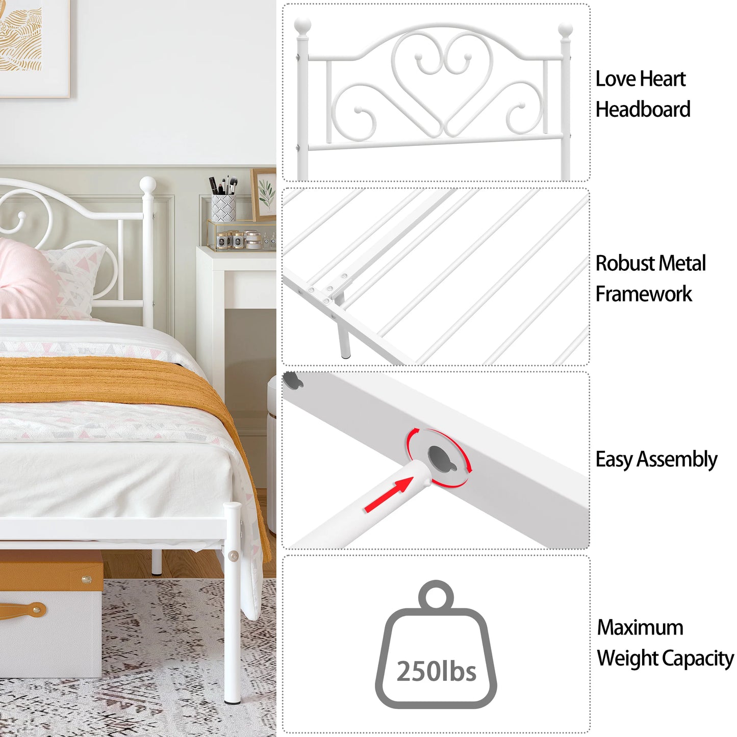 Heavy Duty Metal Twin Bed Frame with Headboard
