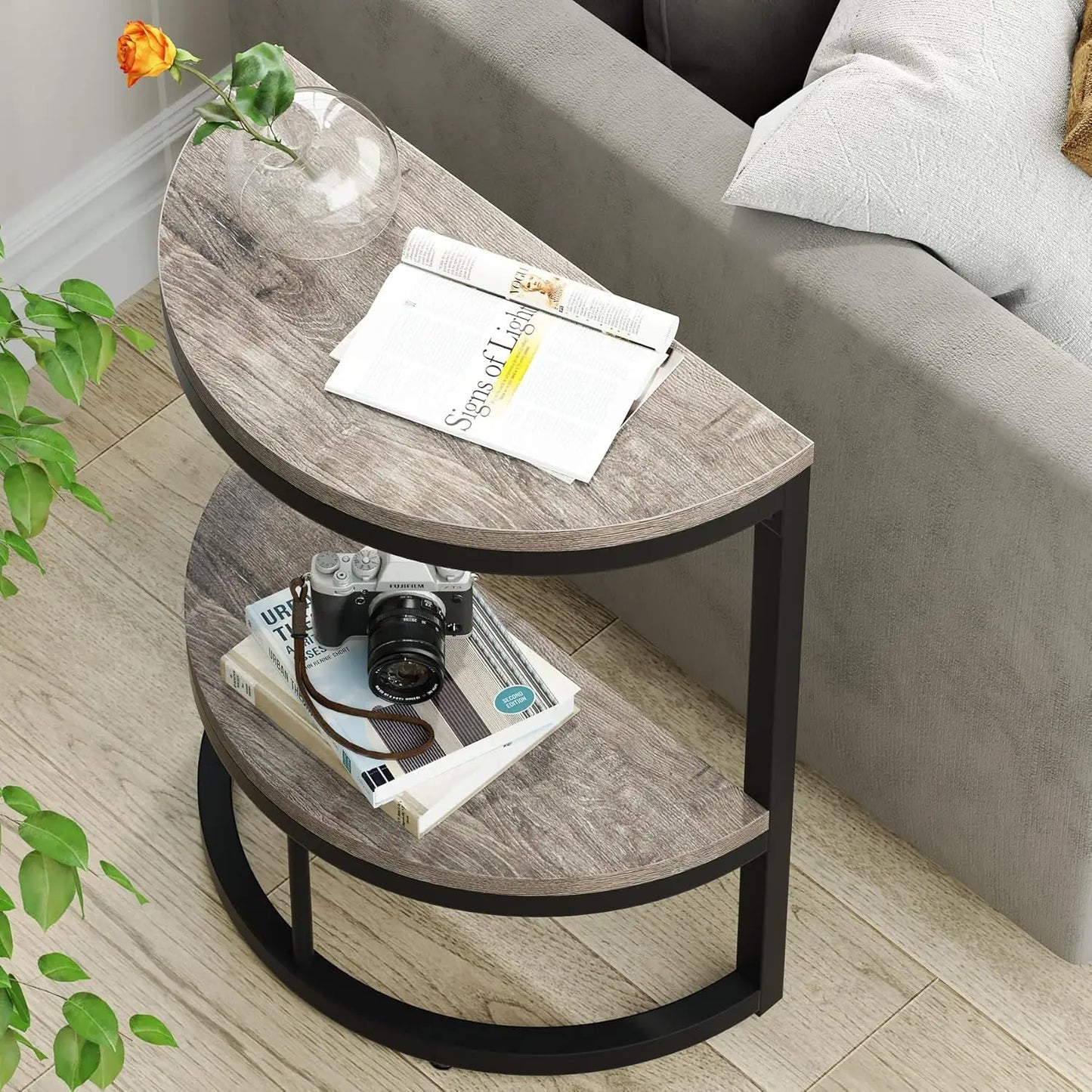 2-Tier Semi Circle  Wood End Table