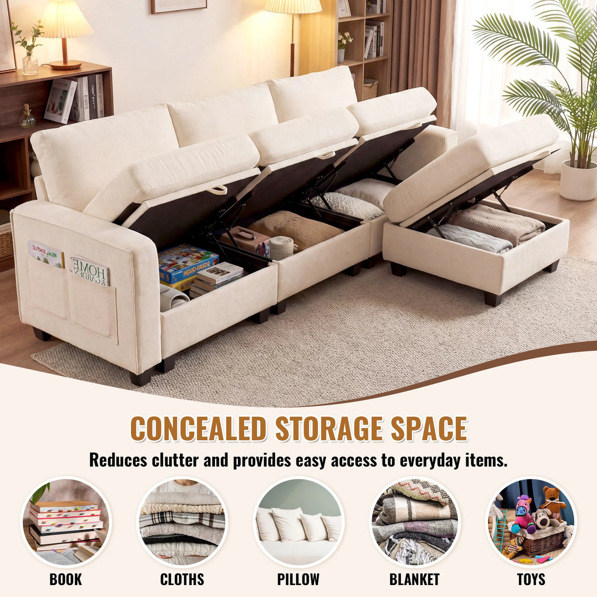 Sectional Sofa Set with 2 Ottomans
