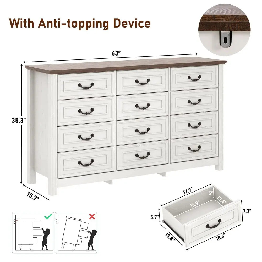 Farmhouse 12 Drawer Dresser for Bedroom