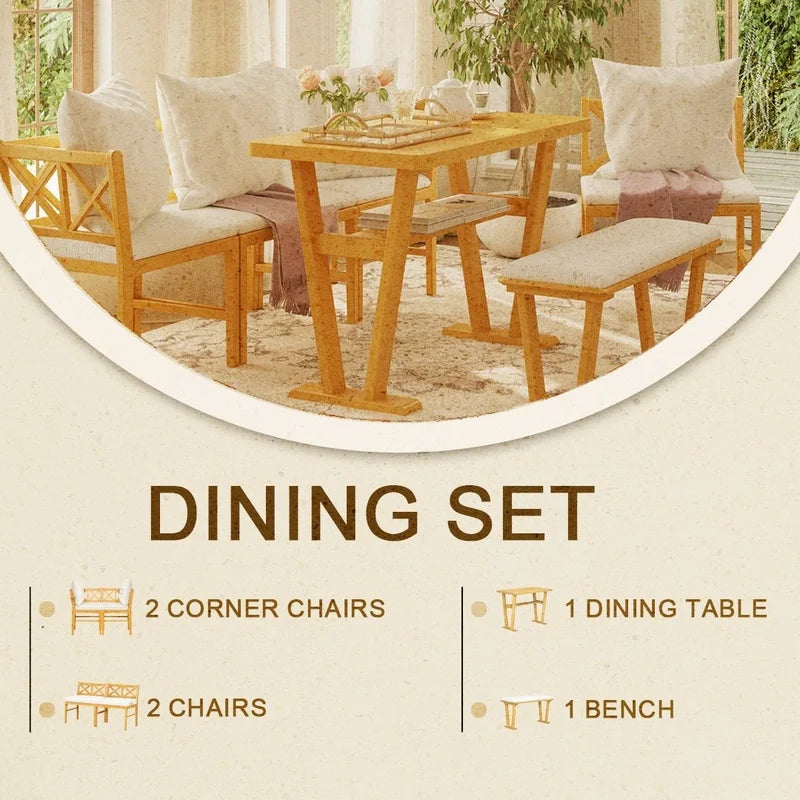 Compact Solid Wood Kitchen Nook Dining Set