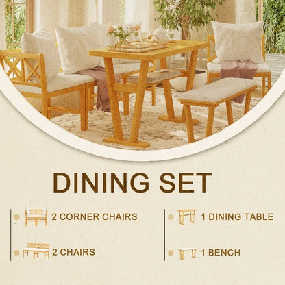 Compact Solid Wood Kitchen Nook Dining Set