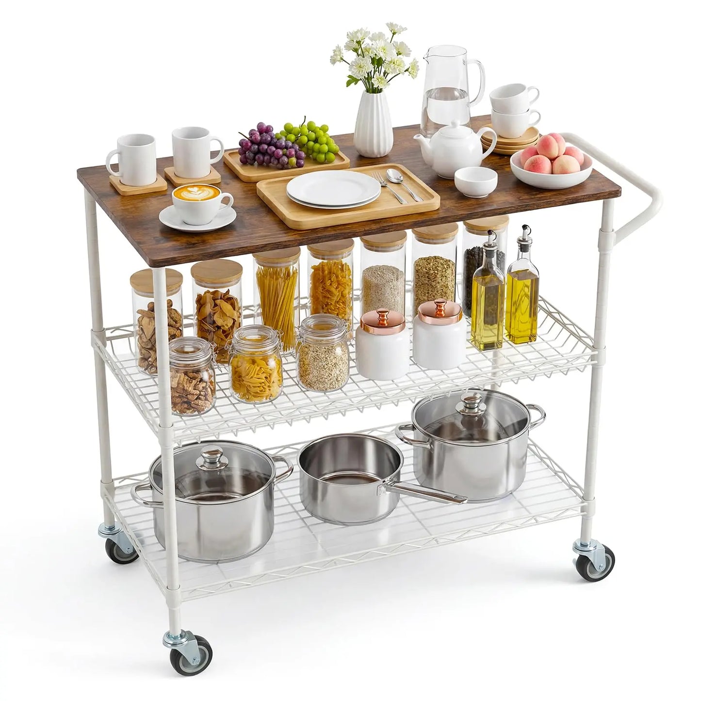 3-Tier Rolling Kitchen Cart  With Wood Top