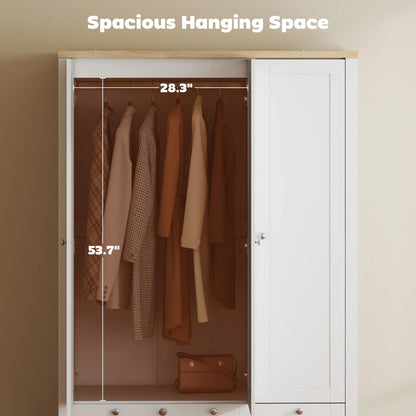 3-Door Wardrobe Closet with 2 Drawers