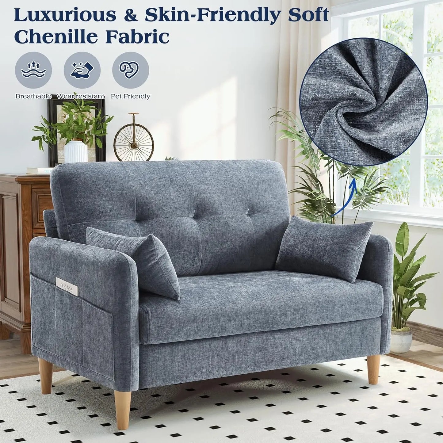 Chenille Loveseat w/ Throw Pillow & Removable Cover