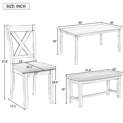 6-Piece Kitchen Dining Table with 4 Chairs