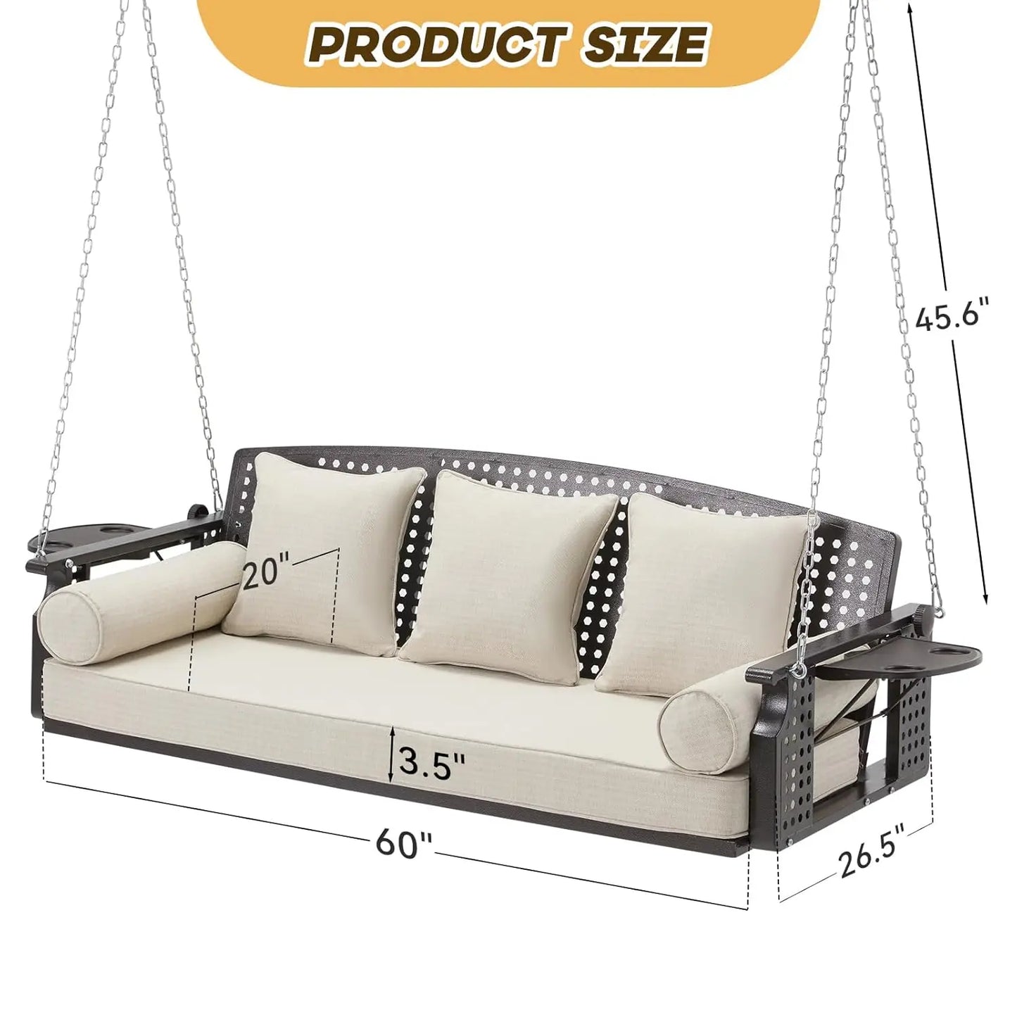3 Seat Porch Swing with Cup Holders