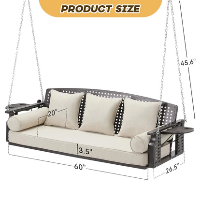 3 Seat Porch Swing with Cup Holders