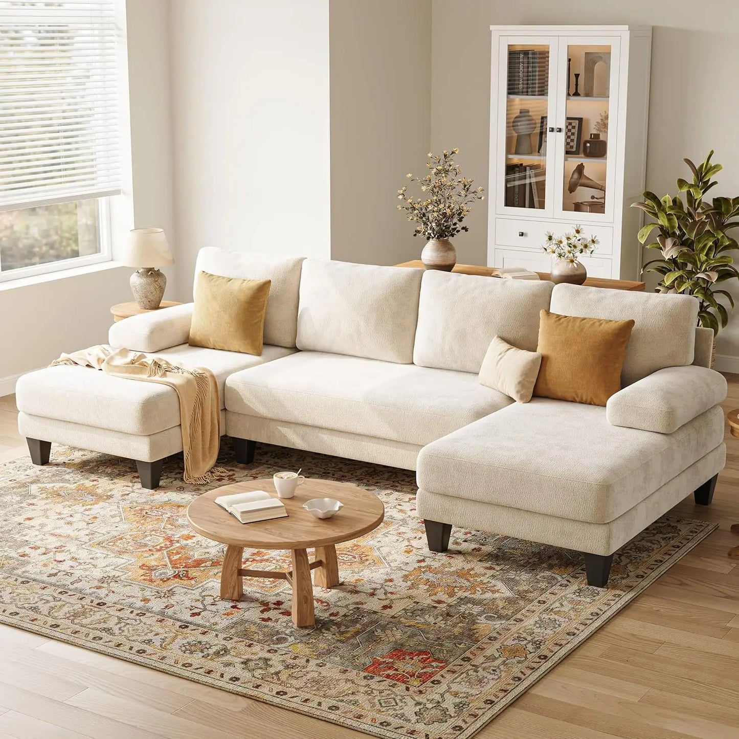 Chenille Sofa with Double Chaise/U-shaped