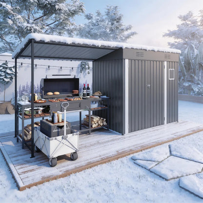 12x4ft Metal Shed with Open-Sided Pergola