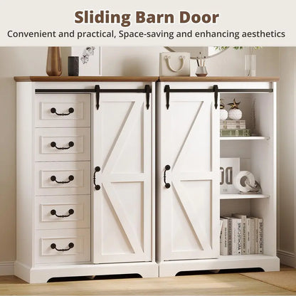 5 Drawers Farmhouse Dressers with Sliding Barn