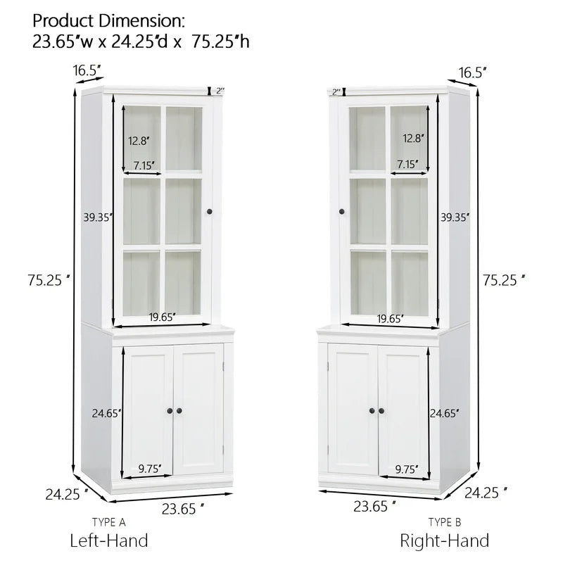 White Farmhouse Pantry Cabinet with Glass Door