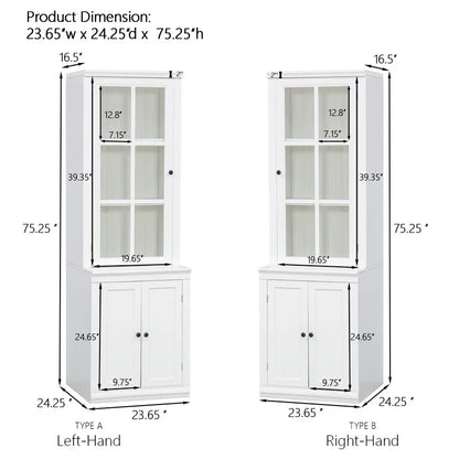 White Farmhouse Pantry Cabinet with Glass Door