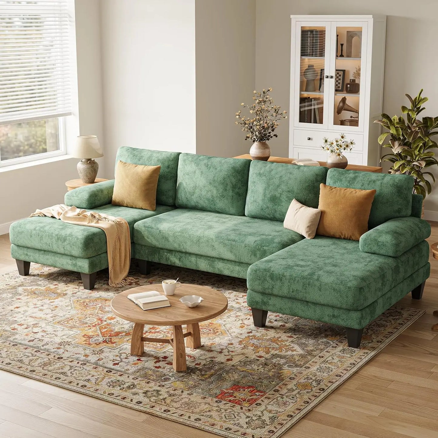 Chenille Sofa with Double Chaise/U-shaped