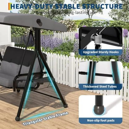 2 Seat Outdoor Porch Swing Removable Cushions
