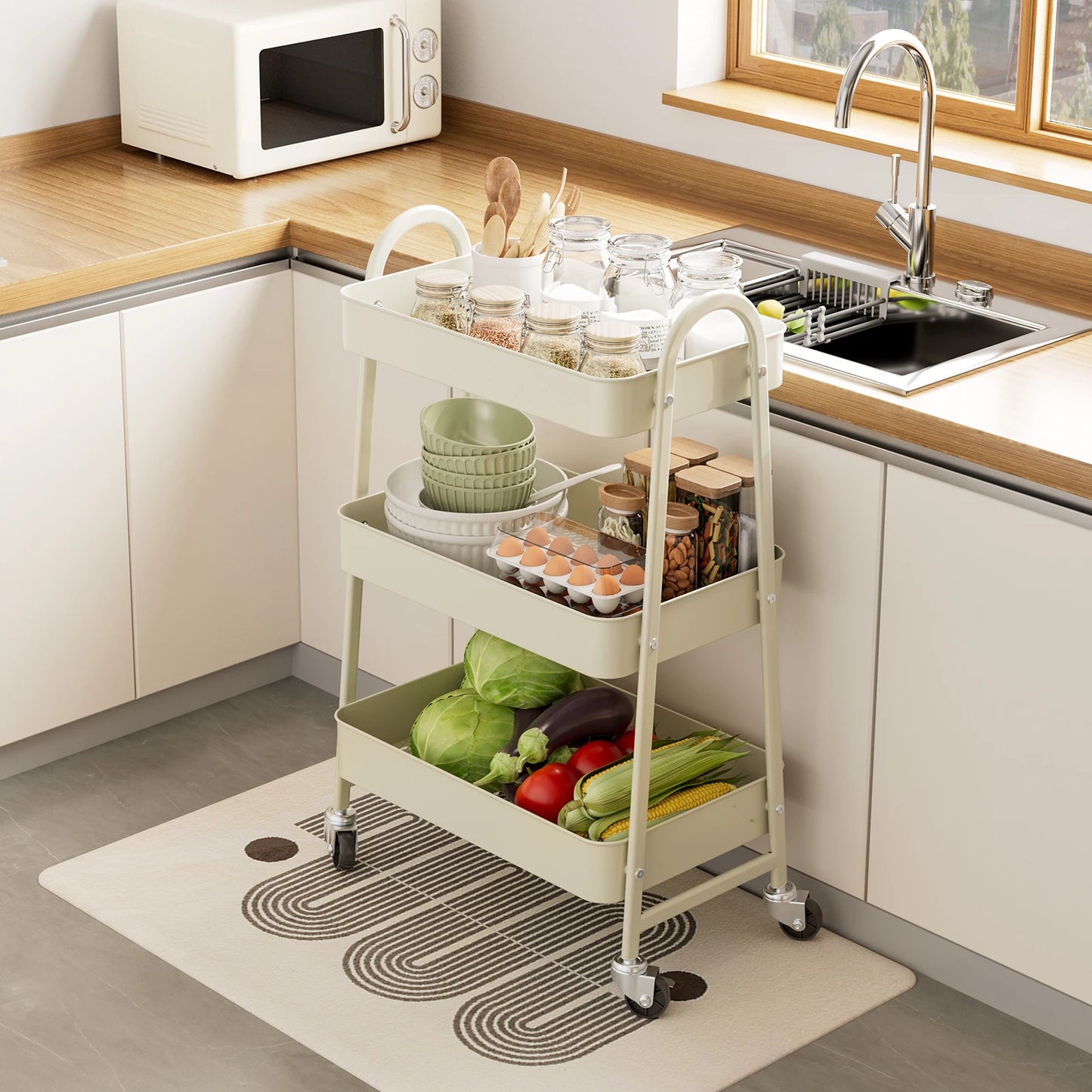 3 Tier Metal  Cart with Lockable Wheels