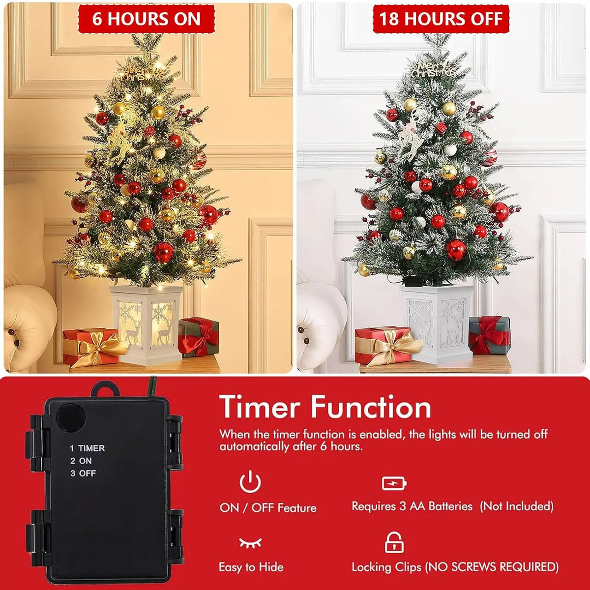 3FT Flocked Christmas Tree with LED Lights