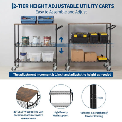 3-Tier Rolling Kitchen Cart  With Wood Top