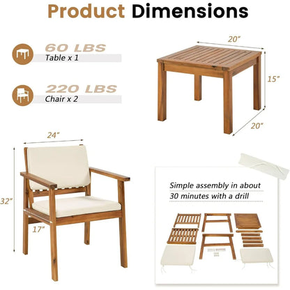 3 Piece Acacia Wood Patio Furniture