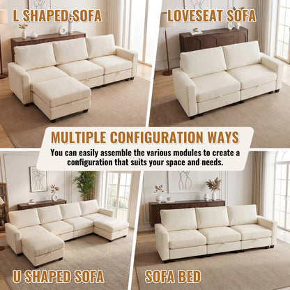 Sectional Sofa Set with 2 Ottomans