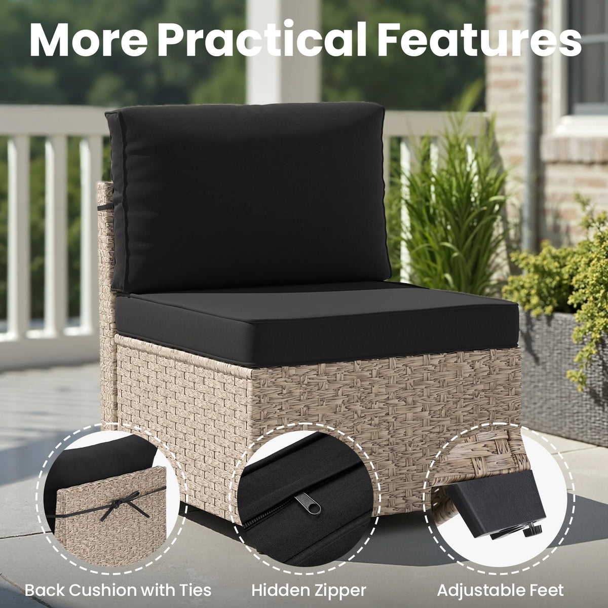 7-Piece Rattan Sectional Sofa with Glass Table