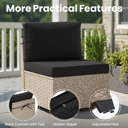 7-Piece Rattan Sectional Sofa with Glass Table