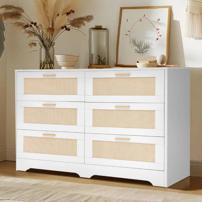 6 Drawer Rattan Dresser with Golden Handles