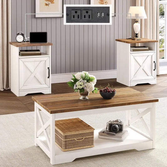 3Piece Farmhouse Living Room Table Set