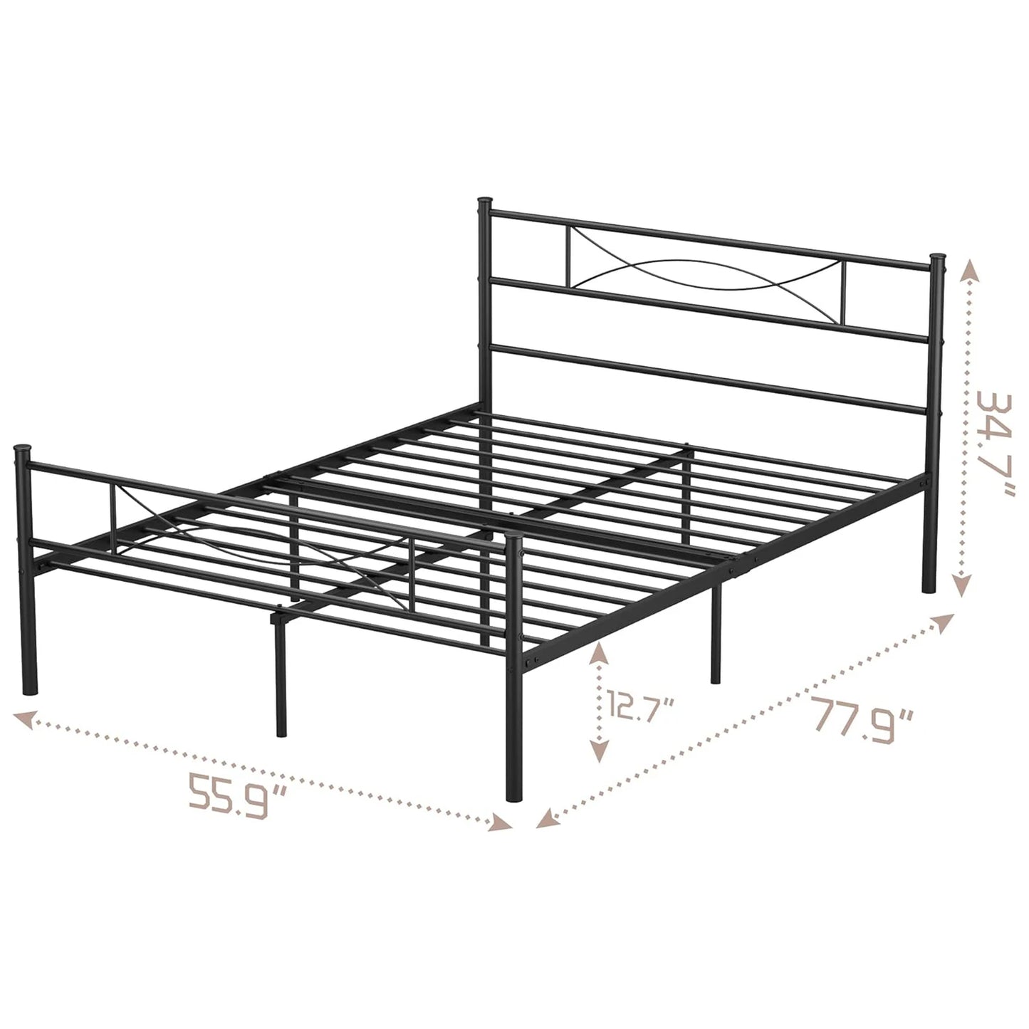 Full Size Bed Metal Platform Frame with Headboard