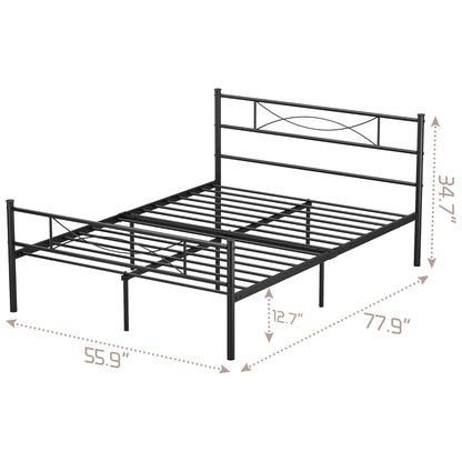 Full Size Bed Metal Platform Frame with Headboard