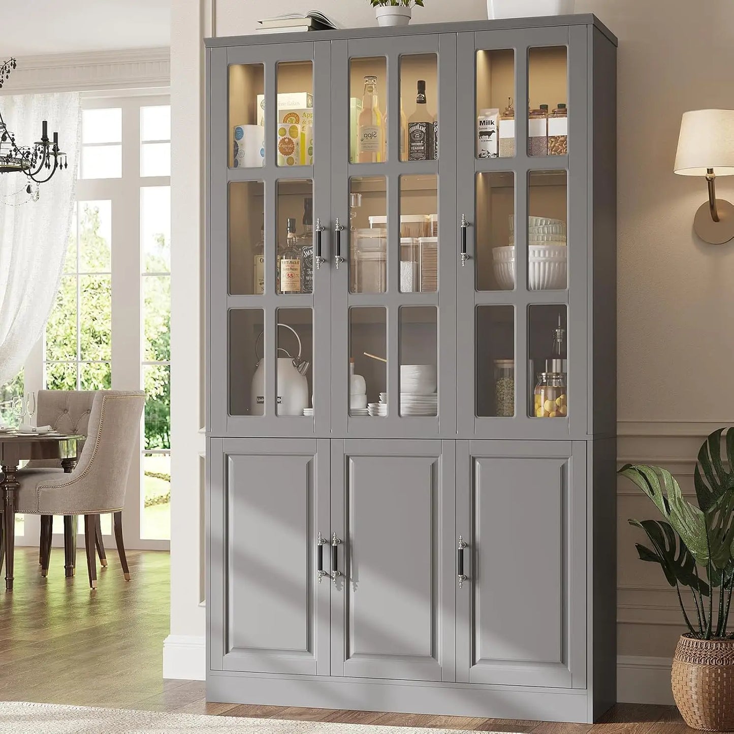 Kitchen Storage Cabinet with LED Lights